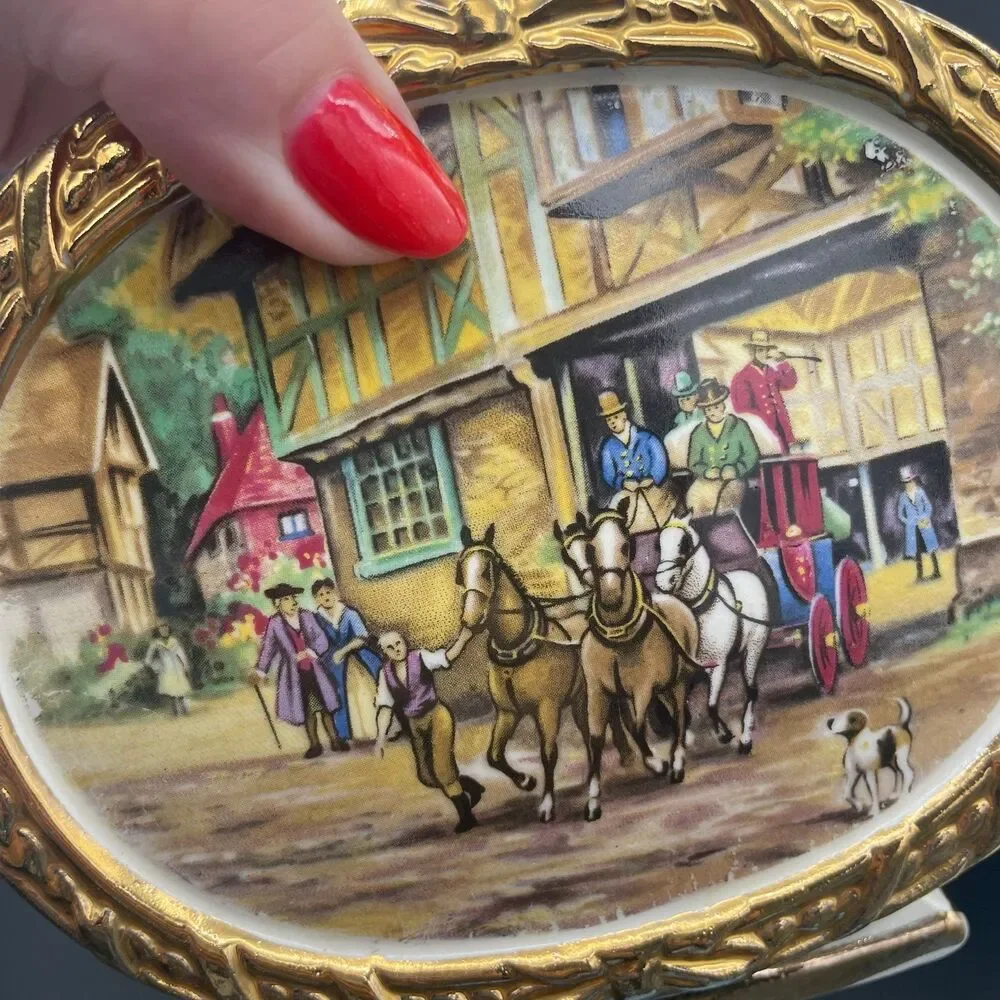 Vintage James Sadler Barrel Teapot Tavern Country Scene 1877 Made In England
